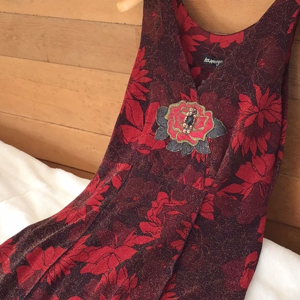 Lee Anderson Floral Red and Black Sleeveless Dress M - Picture 2 of 16